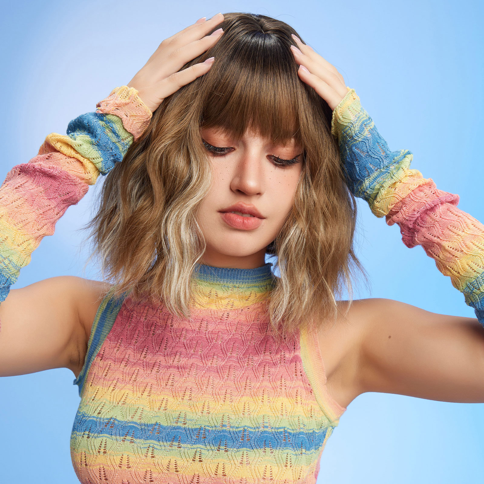 ombre blonde bob curly synthetic wigs