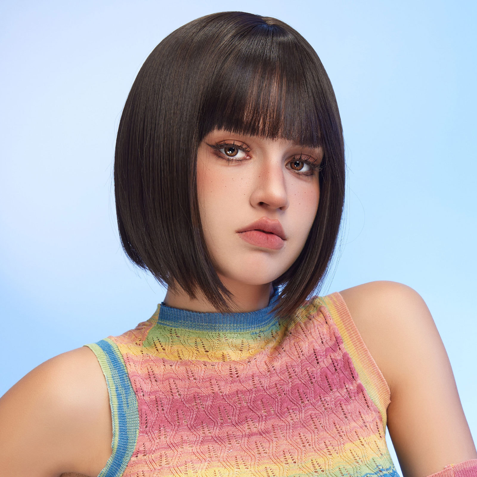 Black bob Straight synthetic wigs