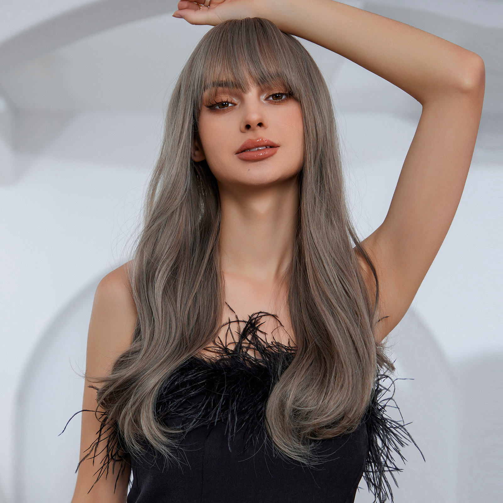 Grey Long Wavy Synthetic Wigs
