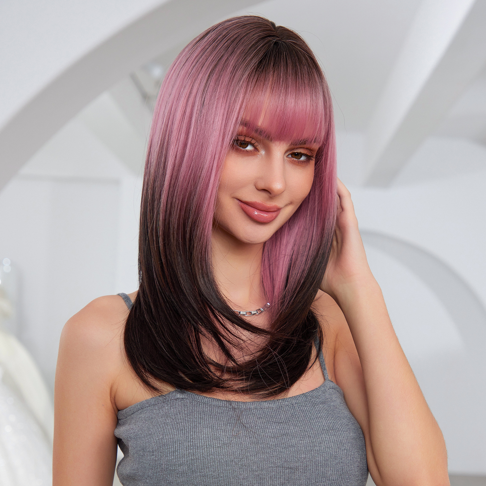 Ombre Pink Straight Synthetic Hair Wigs