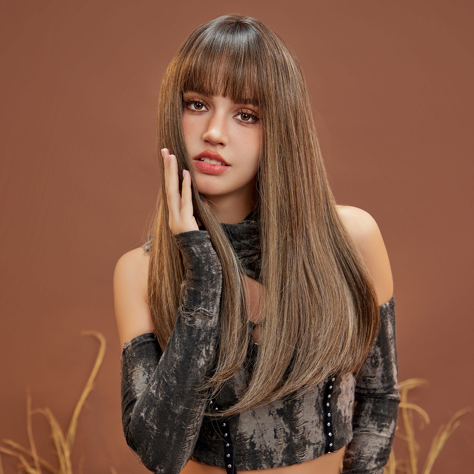 Ombre Brown Long Straight Synthetic Wig