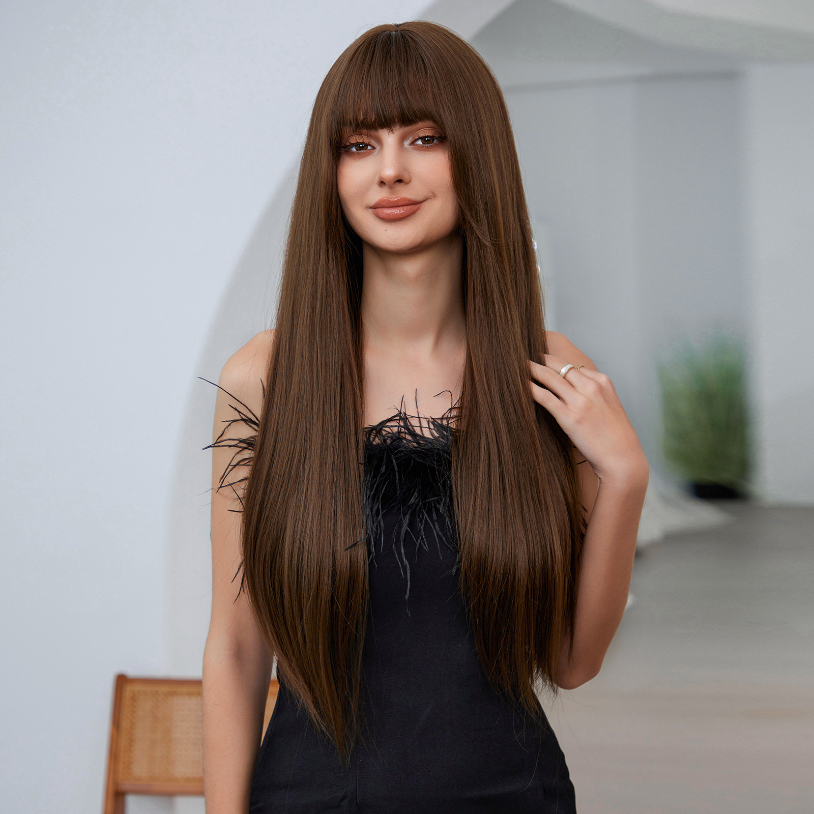 Dark Brown Straight Long Synthetic Wig