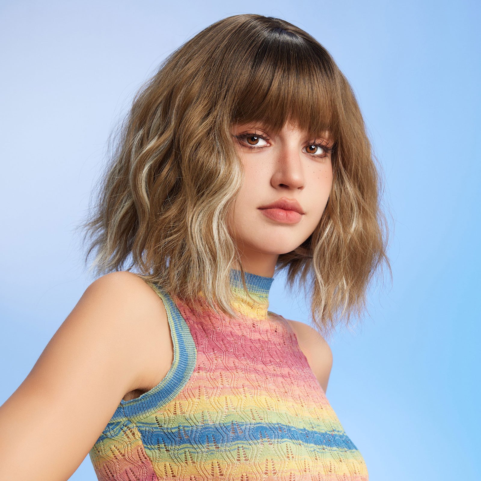 ombre blonde bob curly synthetic wigs