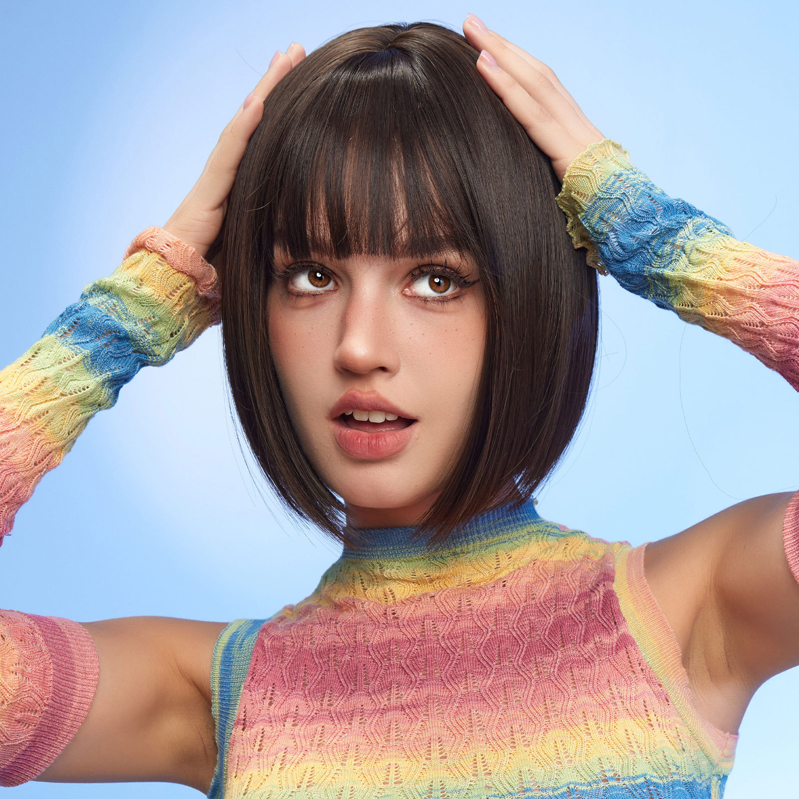 Black bob Straight synthetic wigs