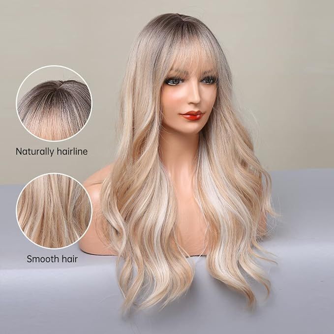 Long Blonde Mixed White Wave  Synthetic Wig 