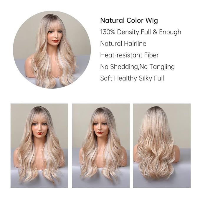 Long Blonde Mixed White Wave  Synthetic Wig 