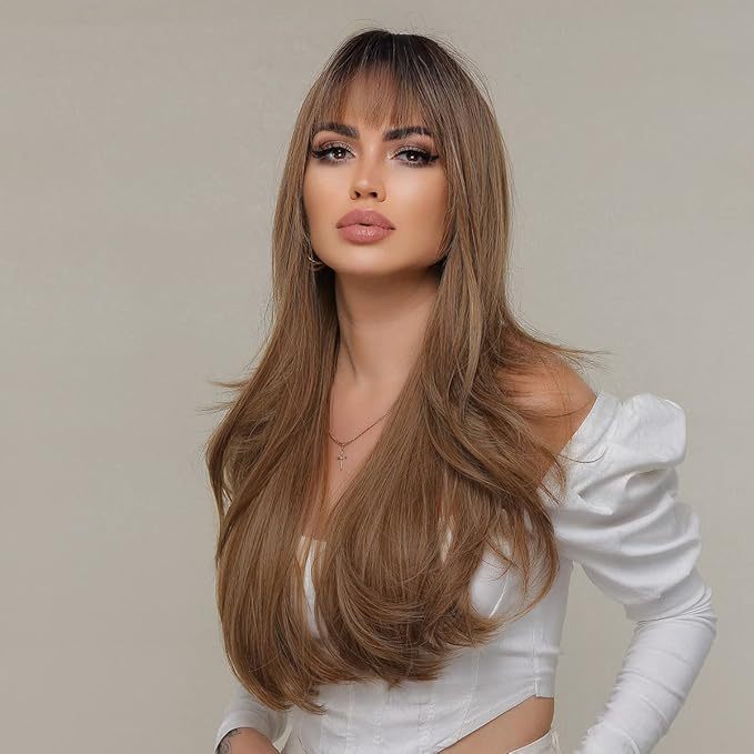 Long Curly Ash Brown  Synthetic Wigs 