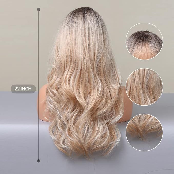 Long Blonde Mixed White Wave  Synthetic Wig 