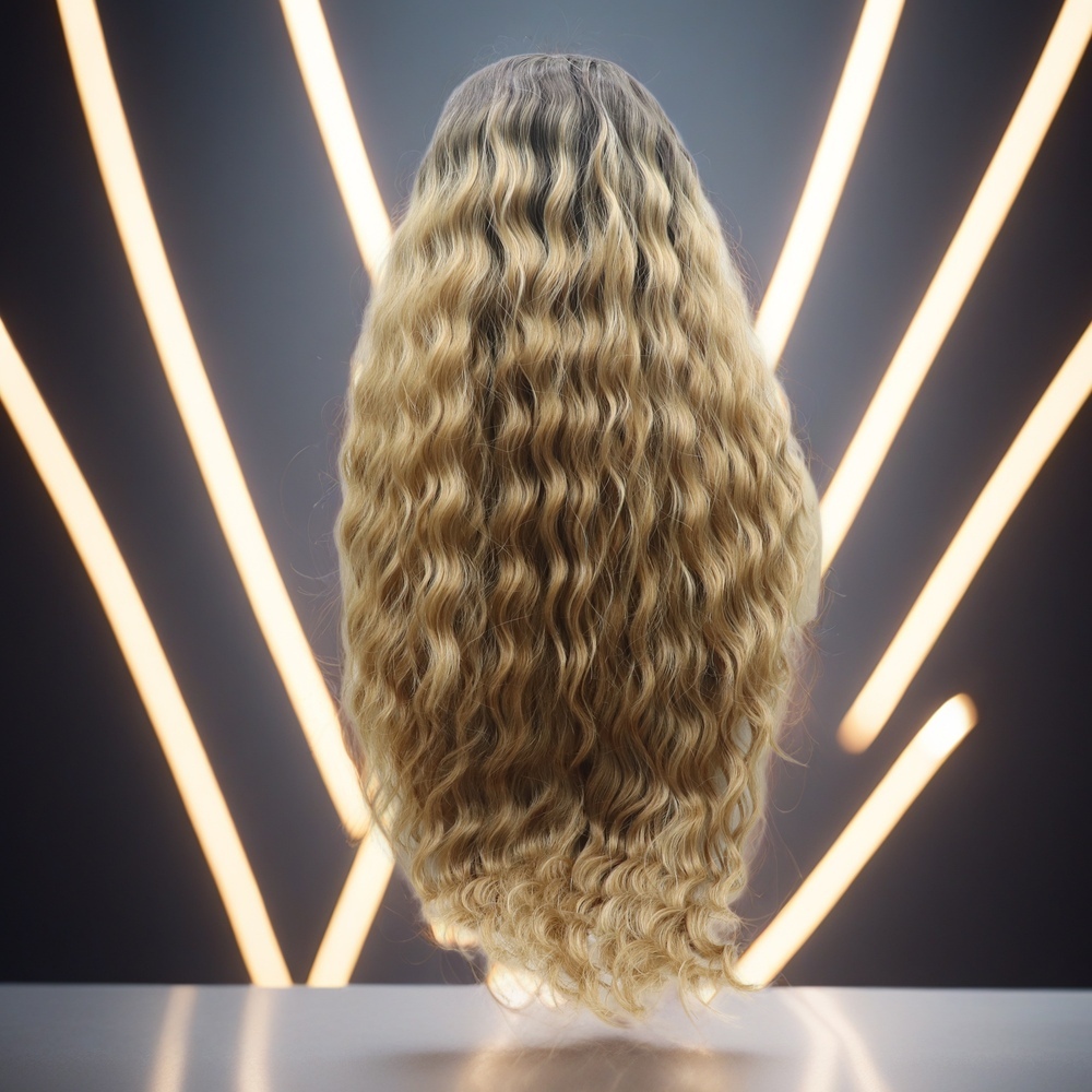 Ombre Brown Long curly Synthetic Front Lace Wig