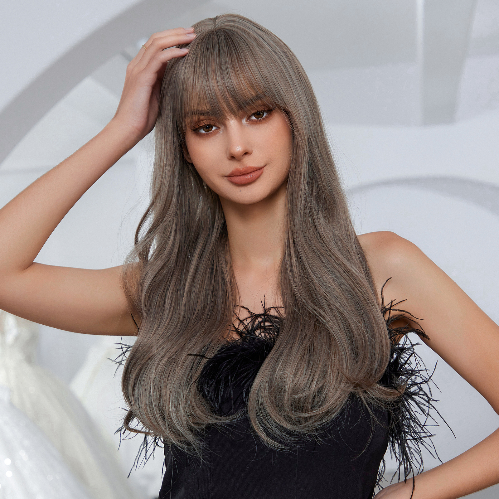 Grey Long Wavy Synthetic Wigs
