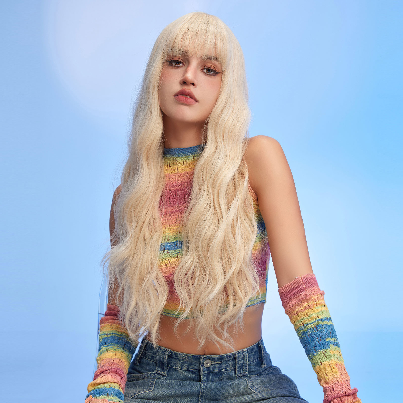 [Copy]Ombre Grey White Curly Synthetic Wig