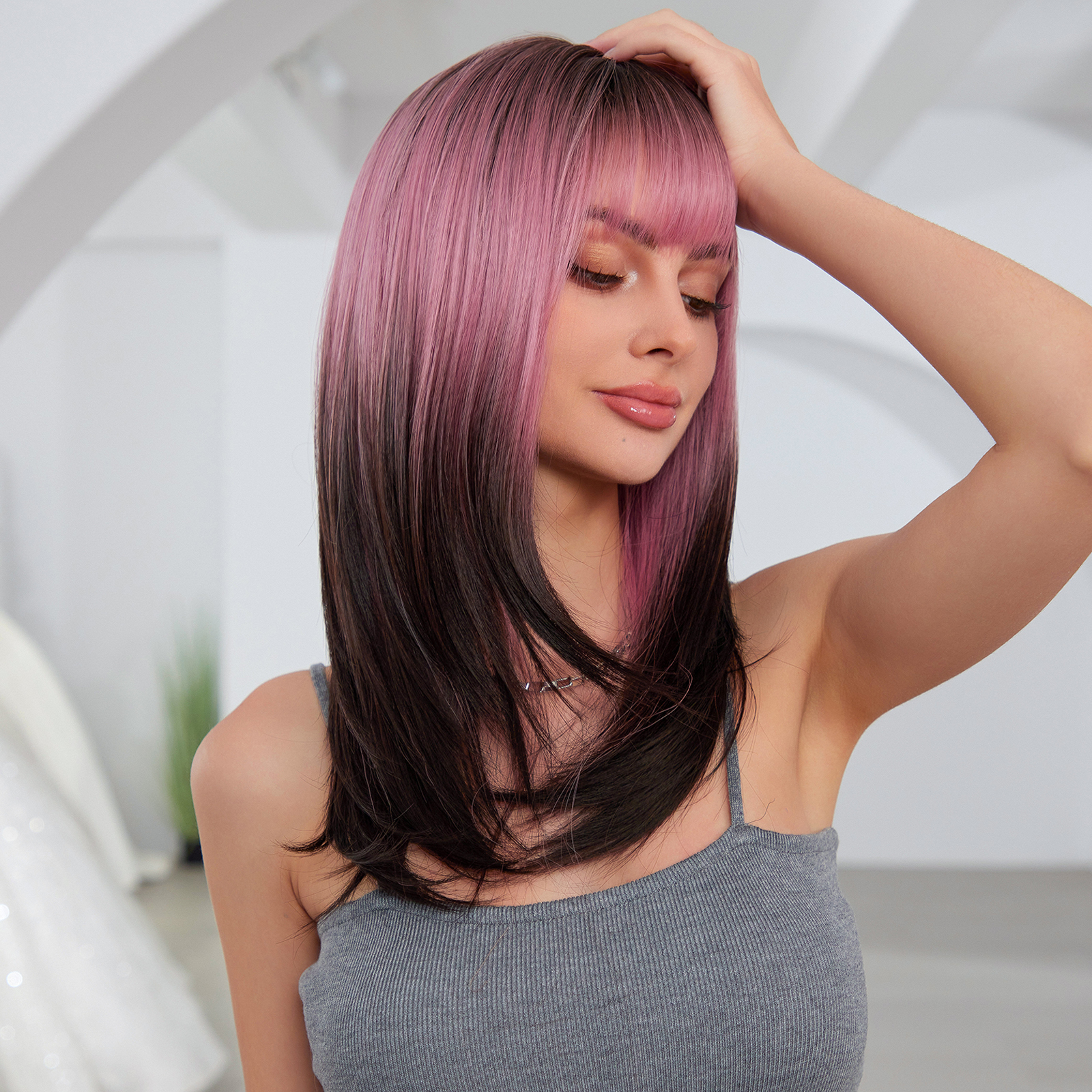 Ombre Pink Straight Synthetic Hair Wigs