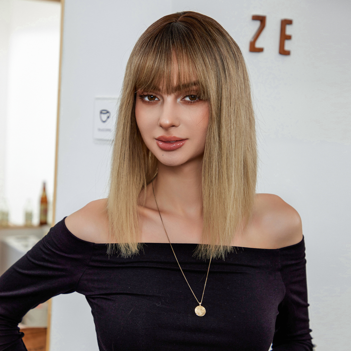 Ombre Blonde Brown Straight Synthetic Wig