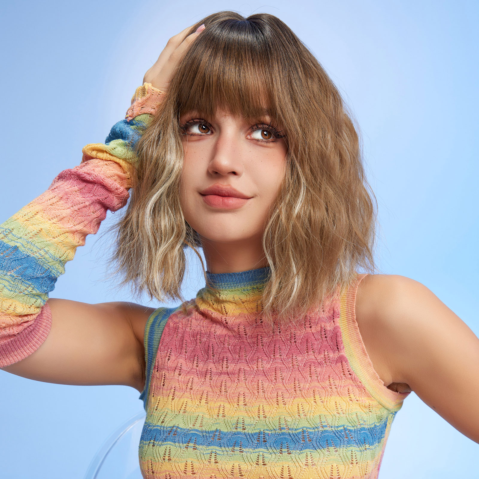 ombre blonde bob curly synthetic wigs