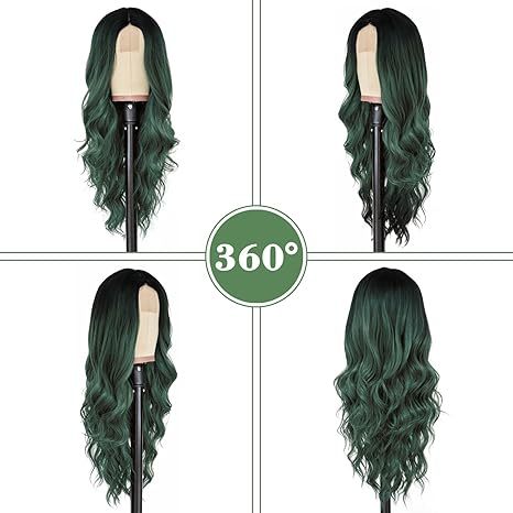 Ombre Green Wavy Synthetic Wig 