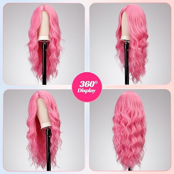 Pink Wavy Synthetic Wigs