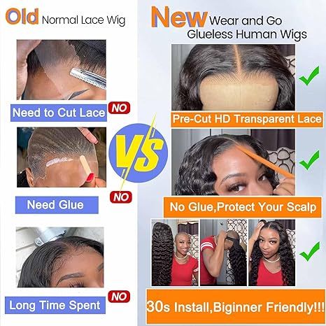 Deep Wave Wear and Go Glueless Wigs Human Hair