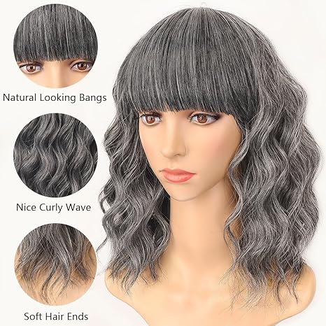 Grey Curly Bob Synthetic Wig 