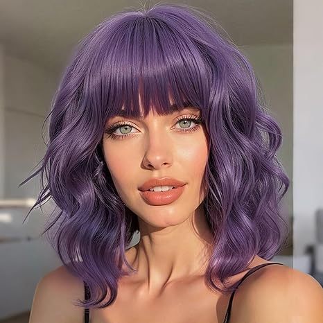  Purple Synthetic Wavy Curly Bob Wig 