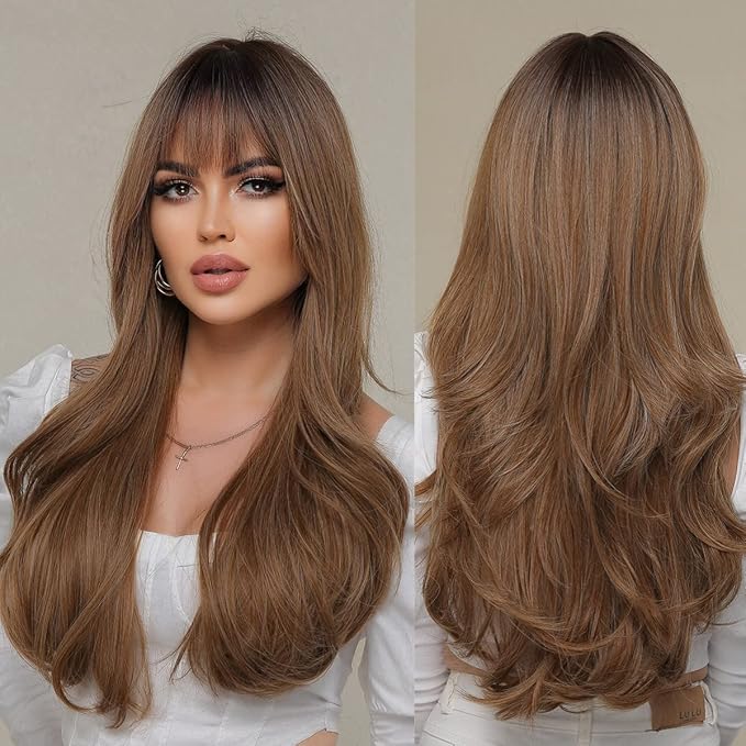 Long Curly Ash Brown  Synthetic Wigs 