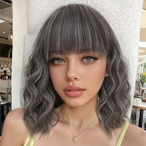 Grey Curly Bob Synthetic Wig 