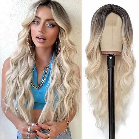 Platinum Blonde Wavy  Synthetic  Wig 