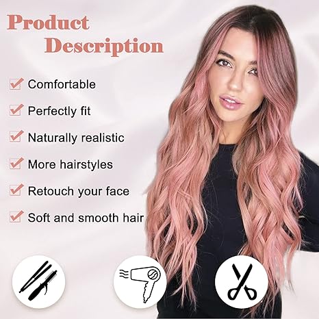 Ombre Pink Wavy Synthetic  Wig 