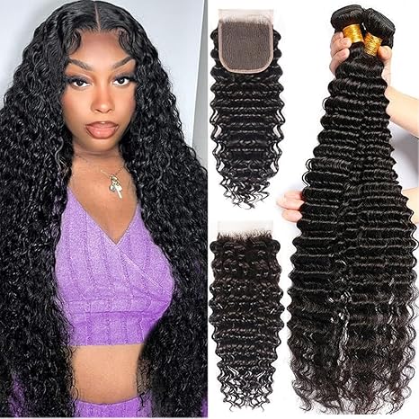 Human Hair Bundles with Closure Curly Closure 