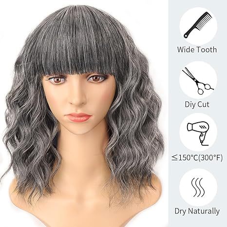 Grey Curly Bob Synthetic Wig 