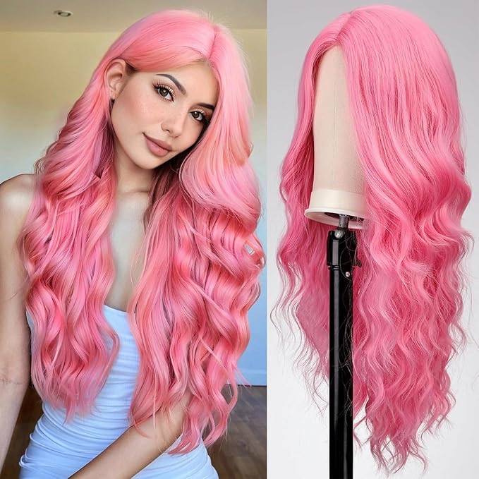 Pink Wavy Synthetic Wigs
