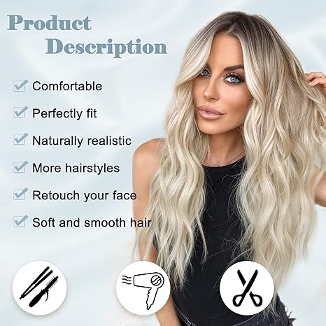 Platinum Blonde Wavy  Synthetic  Wig 