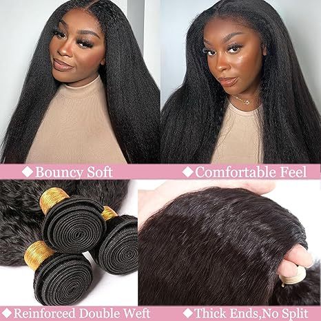 Kinky Straight Bundles Human Hair 20 Inch Yaki Straight Kinkycurly Hair