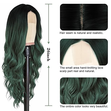 Ombre Green Wavy Synthetic Wig 