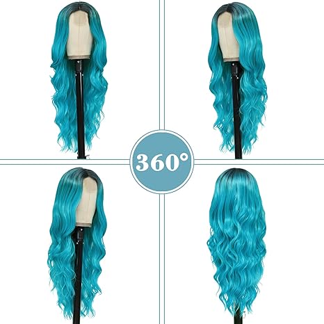 Ombre Bluish Green Wavy Synthetic Wig 