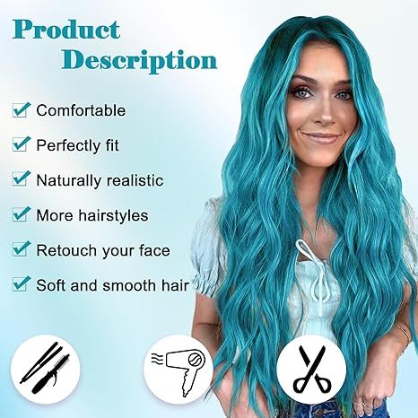 Ombre Bluish Green Wavy Synthetic Wig 
