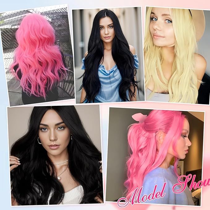 Pink Wavy Synthetic Wigs