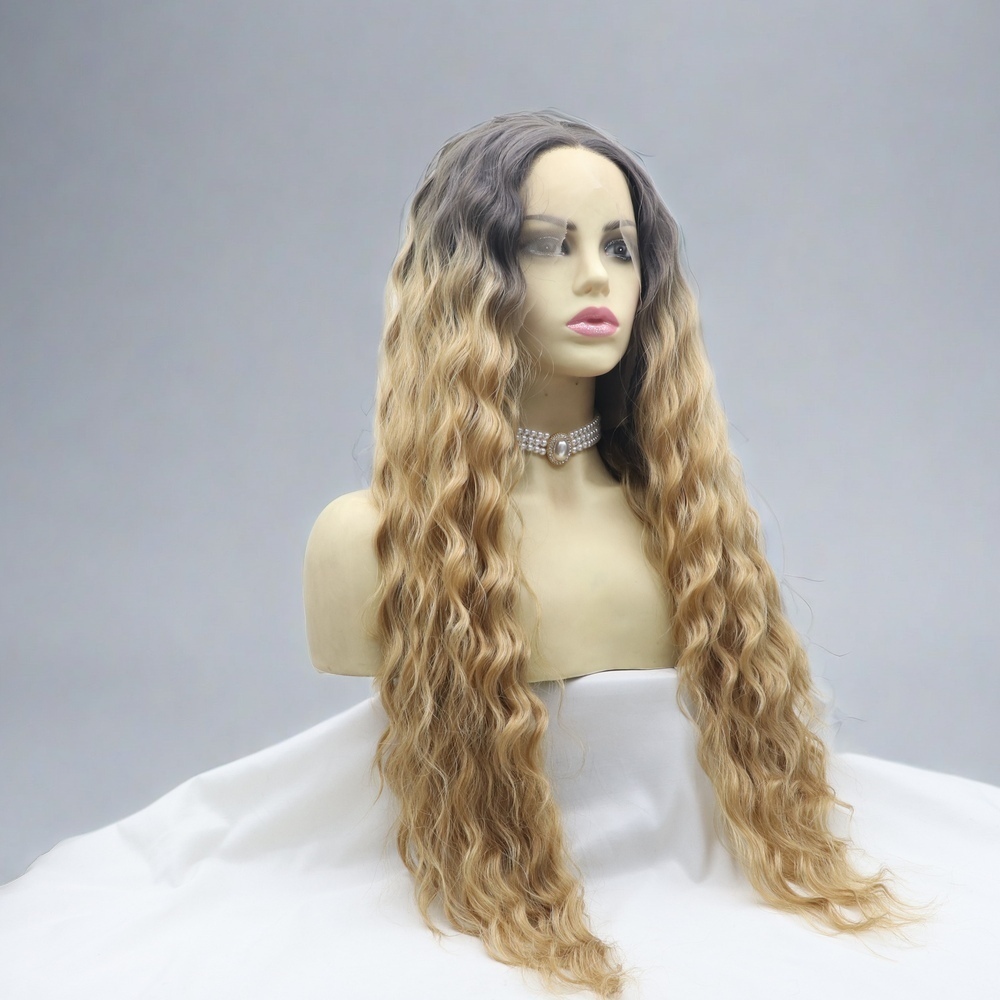 Ombre Brown Long curly Synthetic Front Lace Wig
