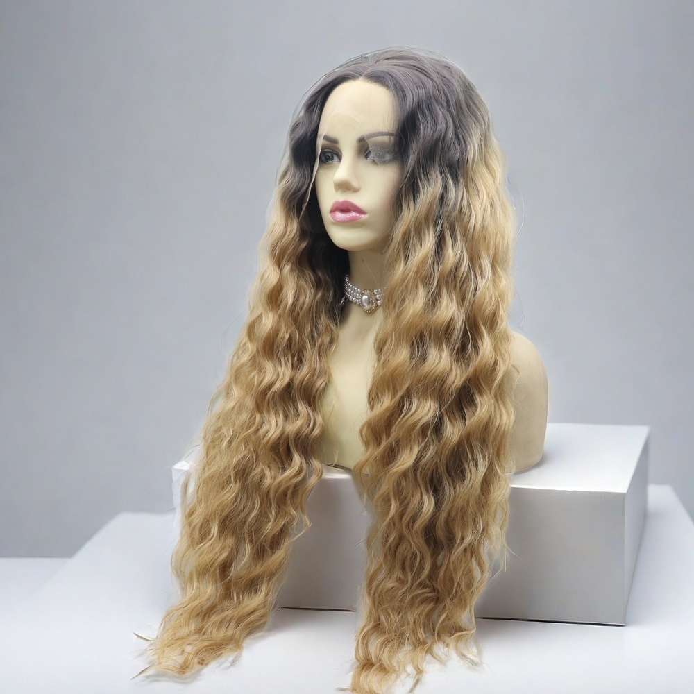 Ombre Brown Long curly Synthetic Front Lace Wig