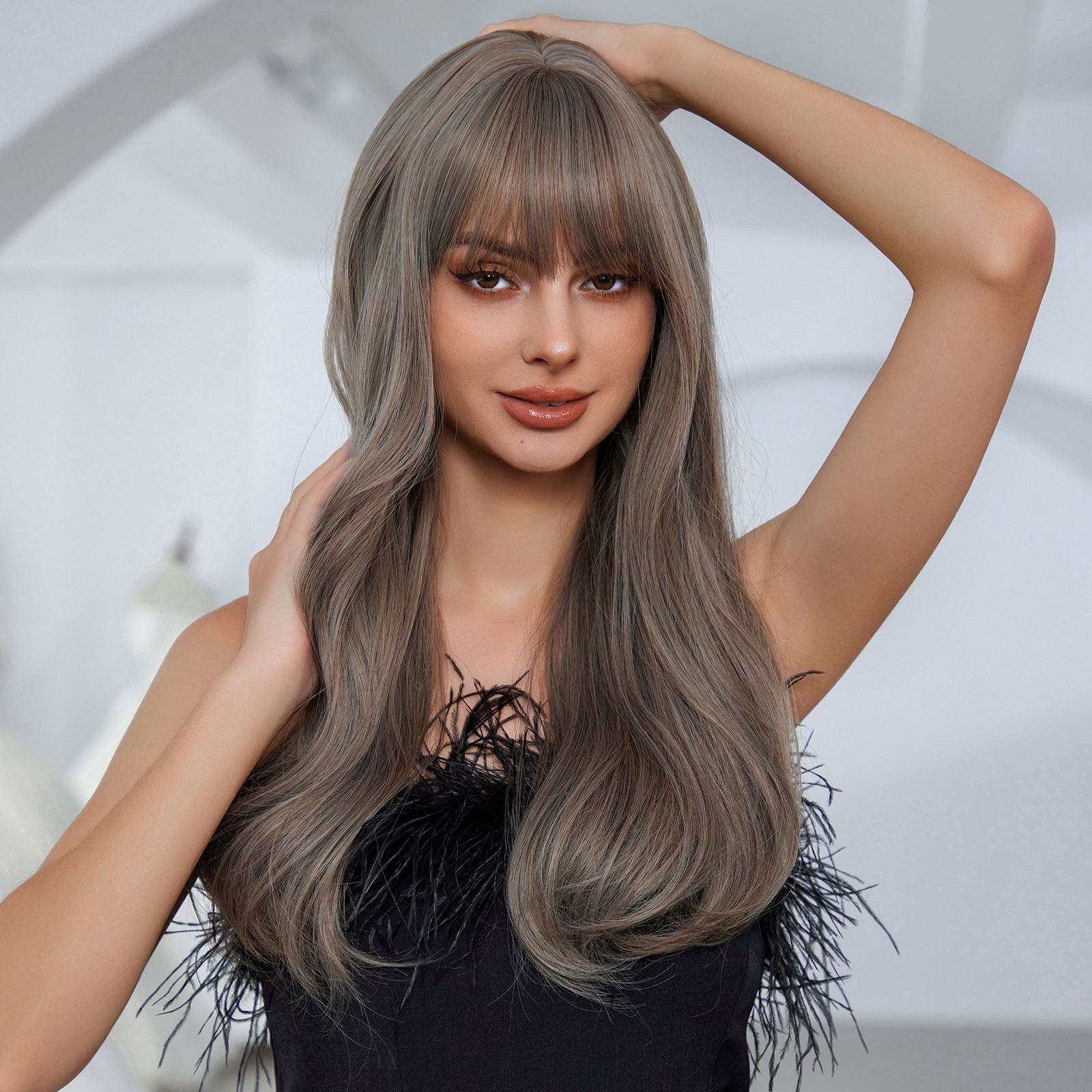 Grey Long Wavy Synthetic Wigs