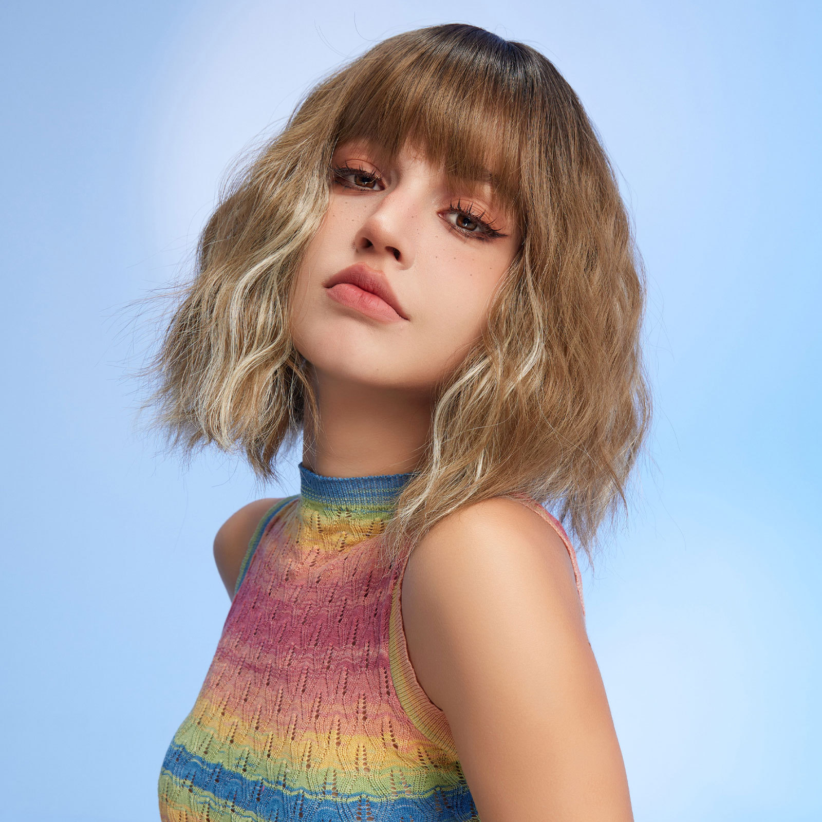 ombre blonde bob curly synthetic wigs