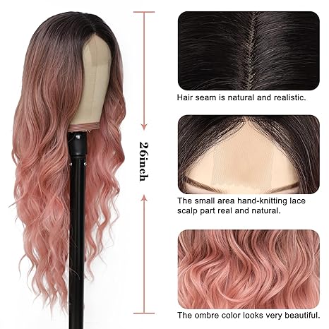 Ombre Pink Wavy Synthetic  Wig 