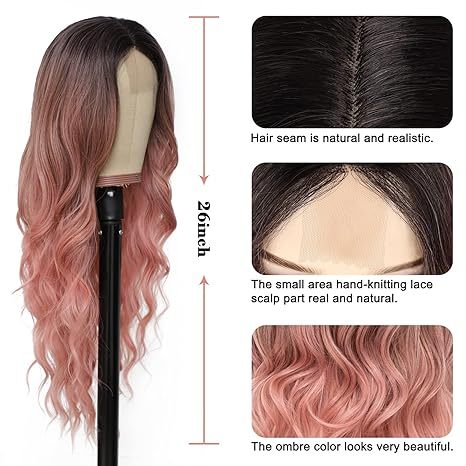 Ombre Pink Wavy Synthetic  Wig 
