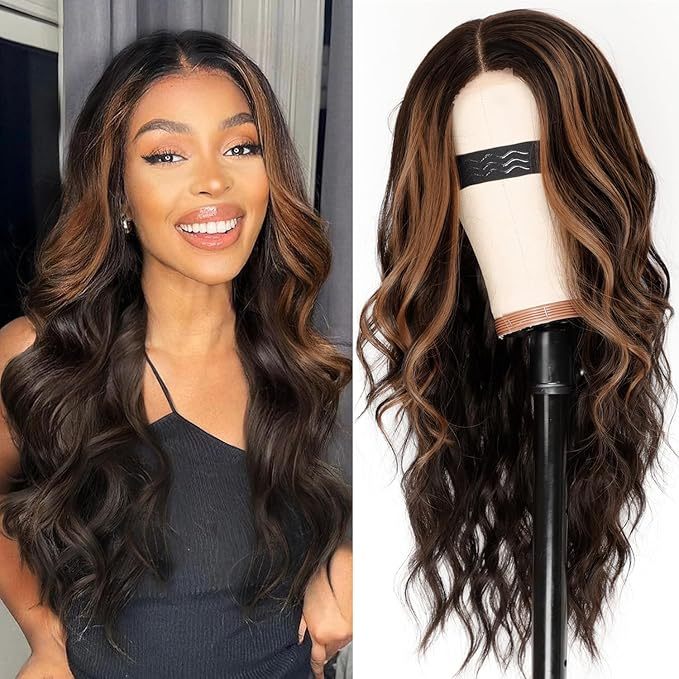 Dark Brown with Highlights Synthetic Wig 