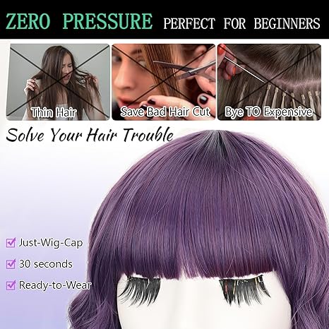  Purple Synthetic Wavy Curly Bob Wig 