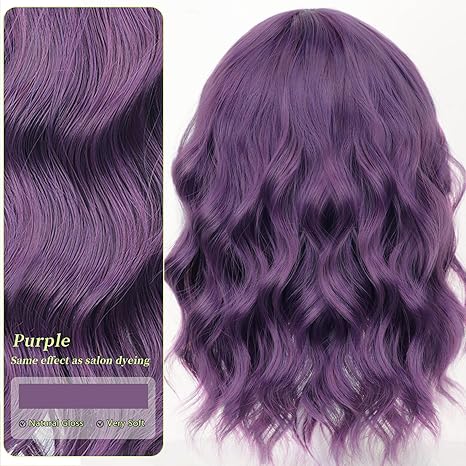  Purple Synthetic Wavy Curly Bob Wig 