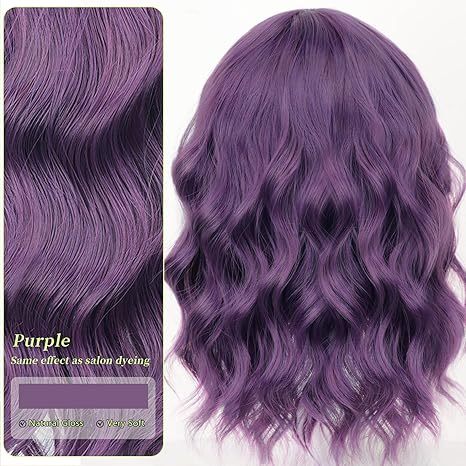  Purple Synthetic Wavy Curly Bob Wig 