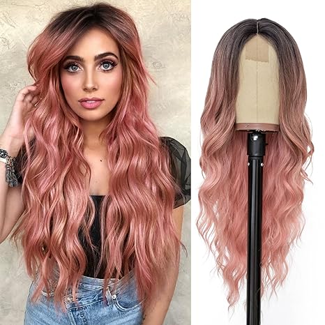Ombre Pink Wavy Synthetic  Wig 