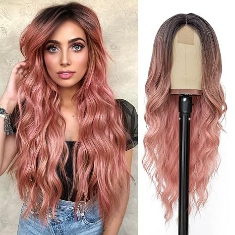 Ombre Pink Wavy Synthetic  Wig 