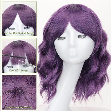  Purple Synthetic Wavy Curly Bob Wig 