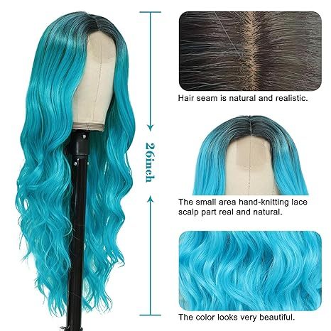 Ombre Bluish Green Wavy Synthetic Wig 